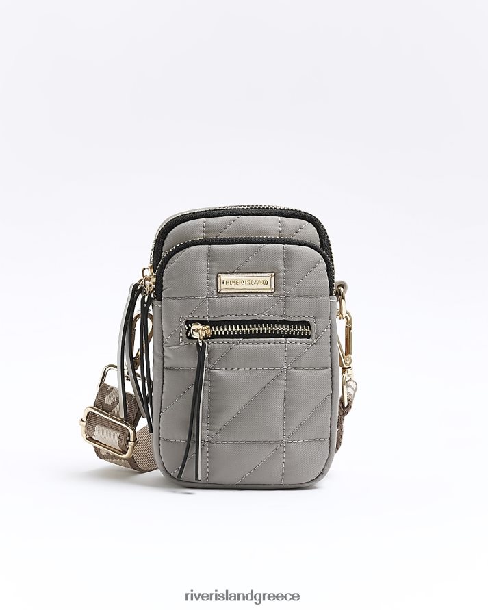 River Island αξεσουάρ γκρί γυναίκες καπιτονέ τσάντα θήκης τηλεφώνου B6N8X394