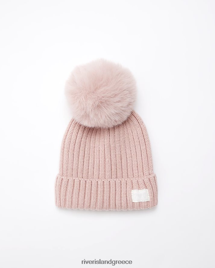 River Island αξεσουάρ ροζ κορίτσια bg pom pom beanie καπέλο B6N8X6755