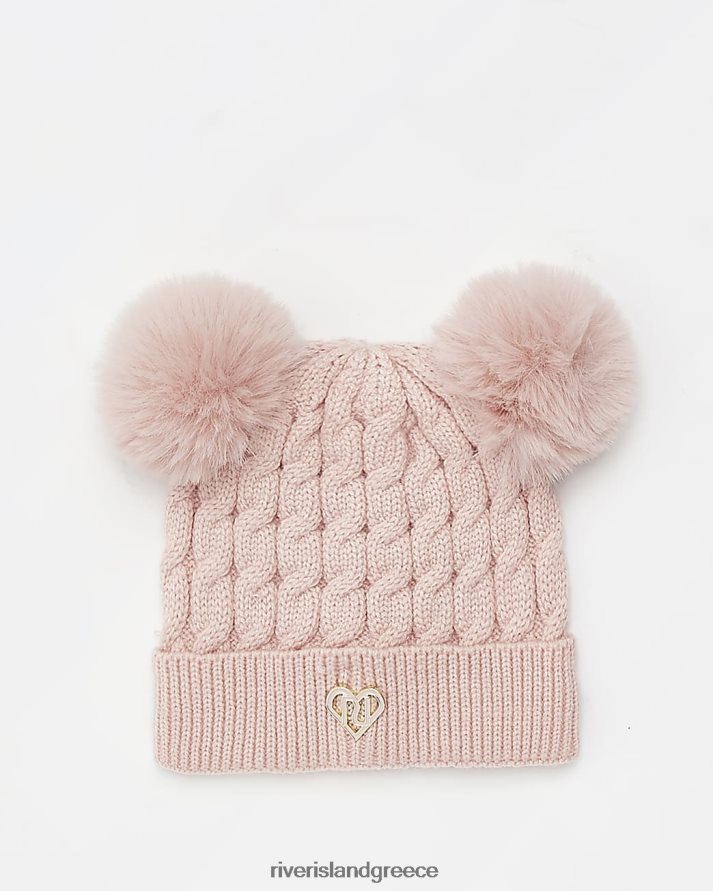 River Island αξεσουάρ ροζ κορίτσια mg διπλό πομ πομ καπέλο μπανιέ B6N8X3602