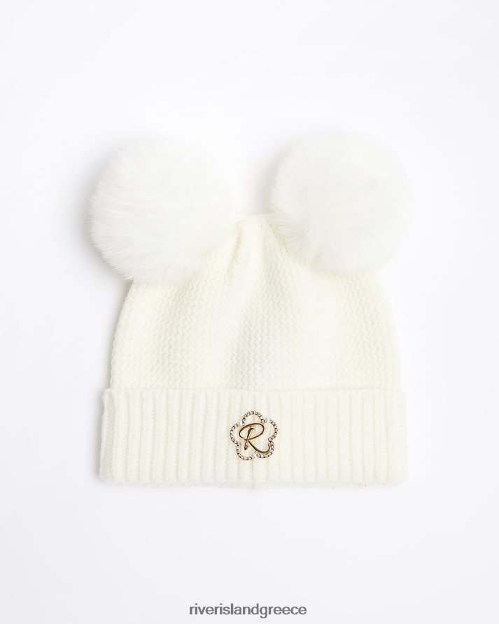 River Island αξεσουάρ κρέμα κορίτσια mg pom pom beanie καπέλο B6N8X3585