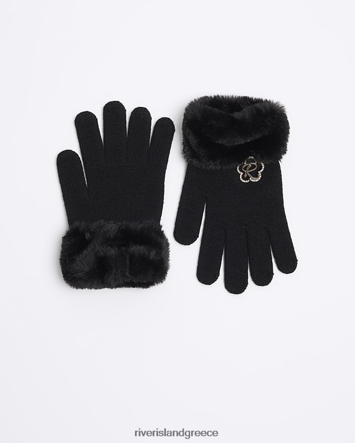 River Island αξεσουάρ μαύρος κορίτσια g γάντια από συνθετική γούνα B6N8X6067