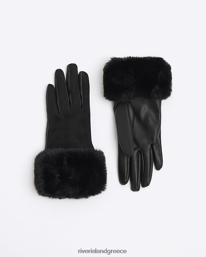 River Island αξεσουάρ μαύρος κορίτσια g γάντια από συνθετική γούνα B6N8X6069