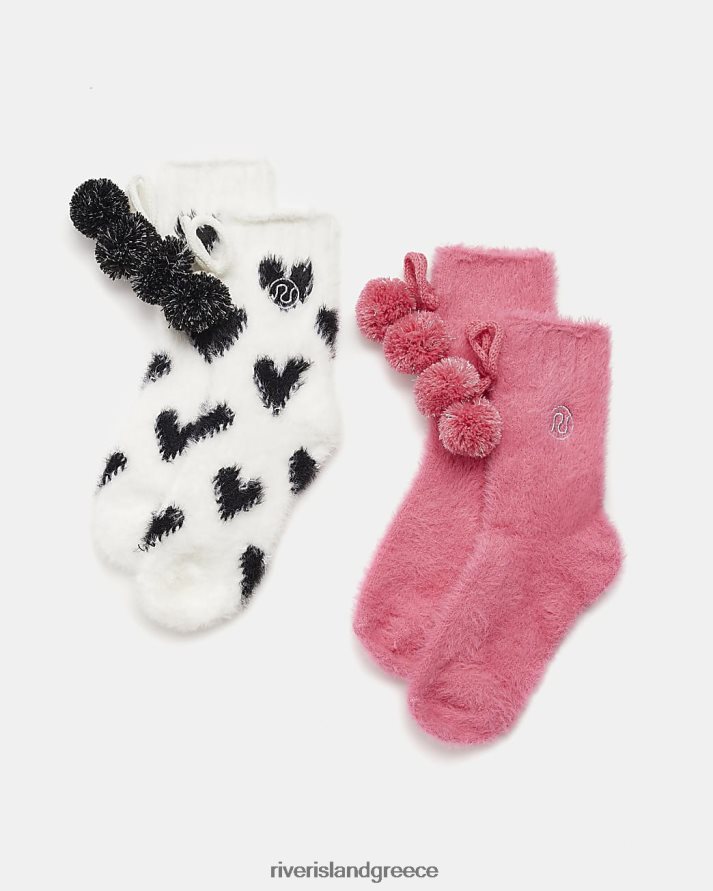 River Island αξεσουάρ ροζ κορίτσια γρ ζεστές κάλτσες καρδιάς 2 πακέτο B6N8X6430