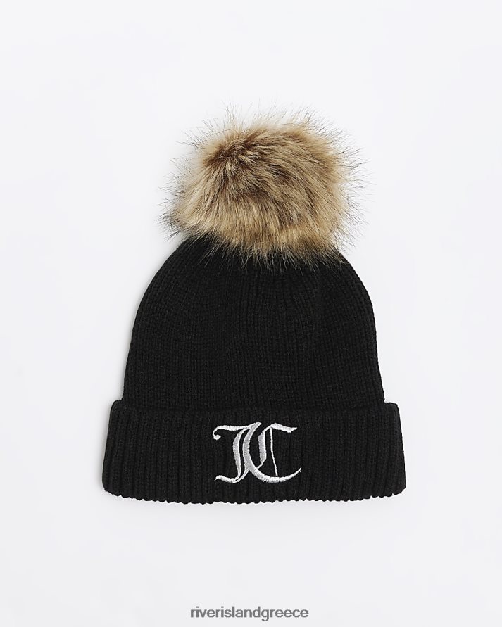 River Island αξεσουάρ μαύρος κορίτσια ζουμερό καπέλο ραπτικής πομ πομ μπανιέ B6N8X3423