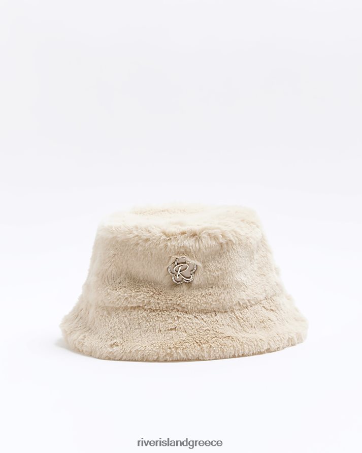 River Island αξεσουάρ μπεζ κορίτσια g καπέλο με κουβά από ψεύτικη γούνα B6N8X3422