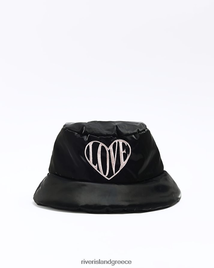 River Island αξεσουάρ μαύρος κορίτσια g νάιλον κεντημένο καπέλο κουβά B6N8X6456