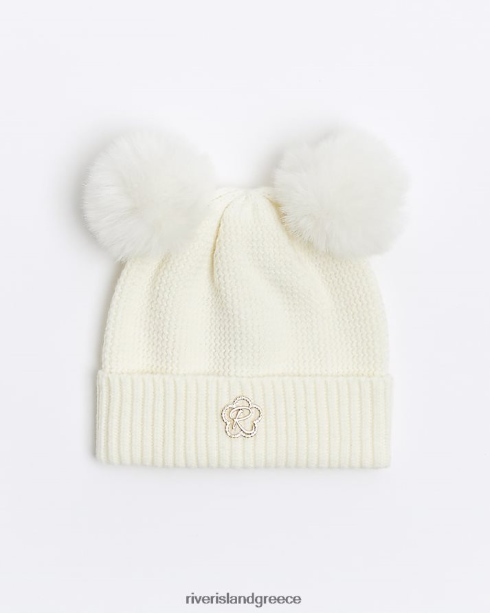 River Island αξεσουάρ κρέμα κορίτσια g pom pom beanie καπέλο B6N8X3425