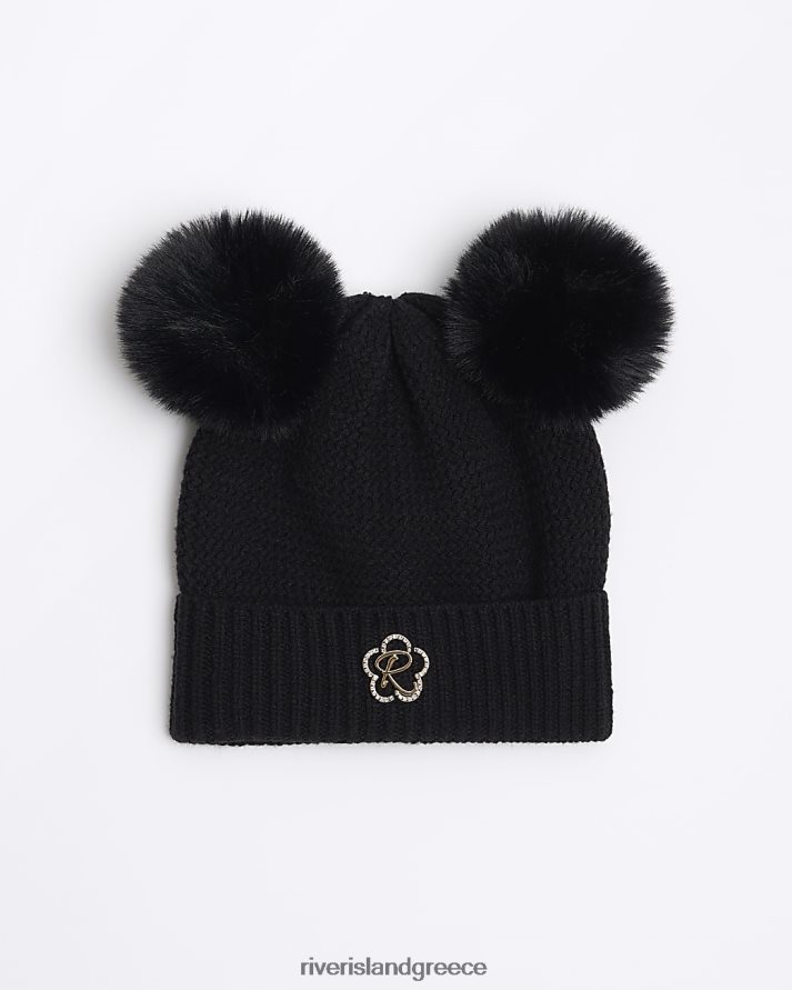 River Island αξεσουάρ μαύρος κορίτσια g pom pom beanie καπέλο B6N8X3426