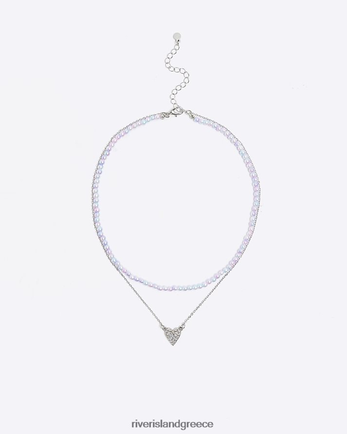 River Island αξεσουάρ ασήμι κορίτσια g χρωματιστό κολιέ με χάντρες καρδιά B6N8X6412