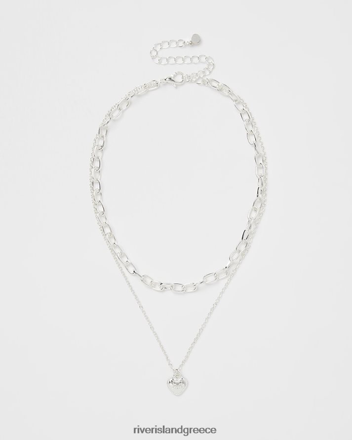 River Island αξεσουάρ ασήμι κορίτσια g χρωματιστό κολιέ πολύγραμμο καρδιά B6N8X6451