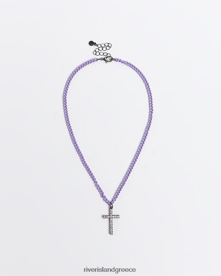 River Island αξεσουάρ μωβ κορίτσια g diamante σταυρός κρεμαστό κολιέ B6N8X6411