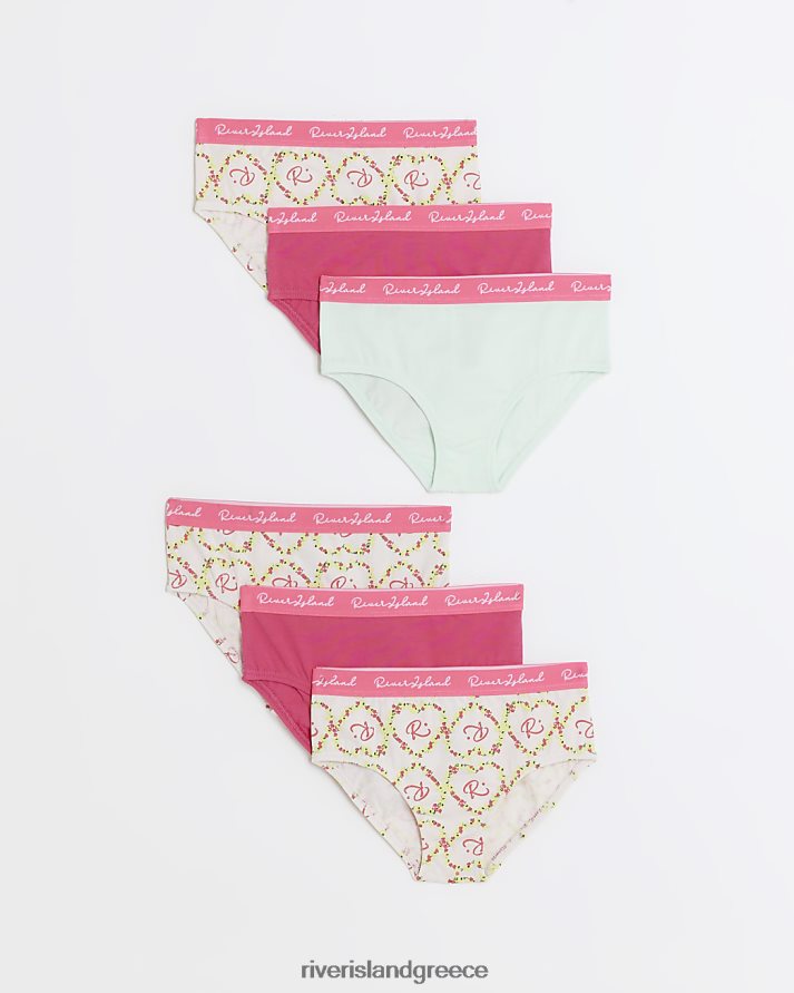 River Island αξεσουάρ ροζ κορίτσια mg floral μονόγραμμα σλιπ 6 συσκευασίες B6N8X6740