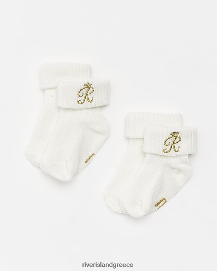 River Island αξεσουάρ κρέμα κορίτσια bb ri κεντημένες κάλτσες 2 pack B6N8X3611