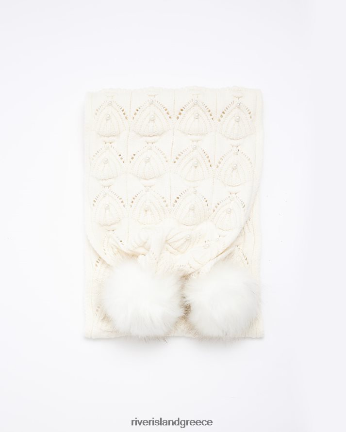 River Island αξεσουάρ κρέμα κορίτσια g περλέ λεπτομέρεια μαντήλι πομ πομ B6N8X6395