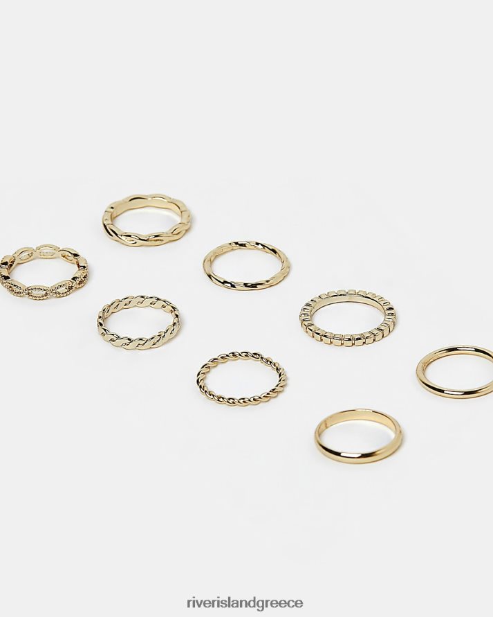 River Island αξεσουάρ χρυσός κορίτσια g χρωματιστά δαχτυλίδια στοίβαξης πολυσυσκευασία B6N8X6402