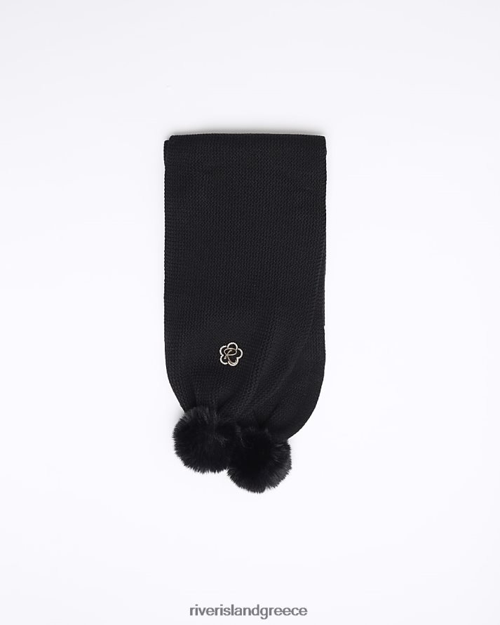 River Island αξεσουάρ μαύρος κορίτσια φουλάρι g pom pom B6N8X6394