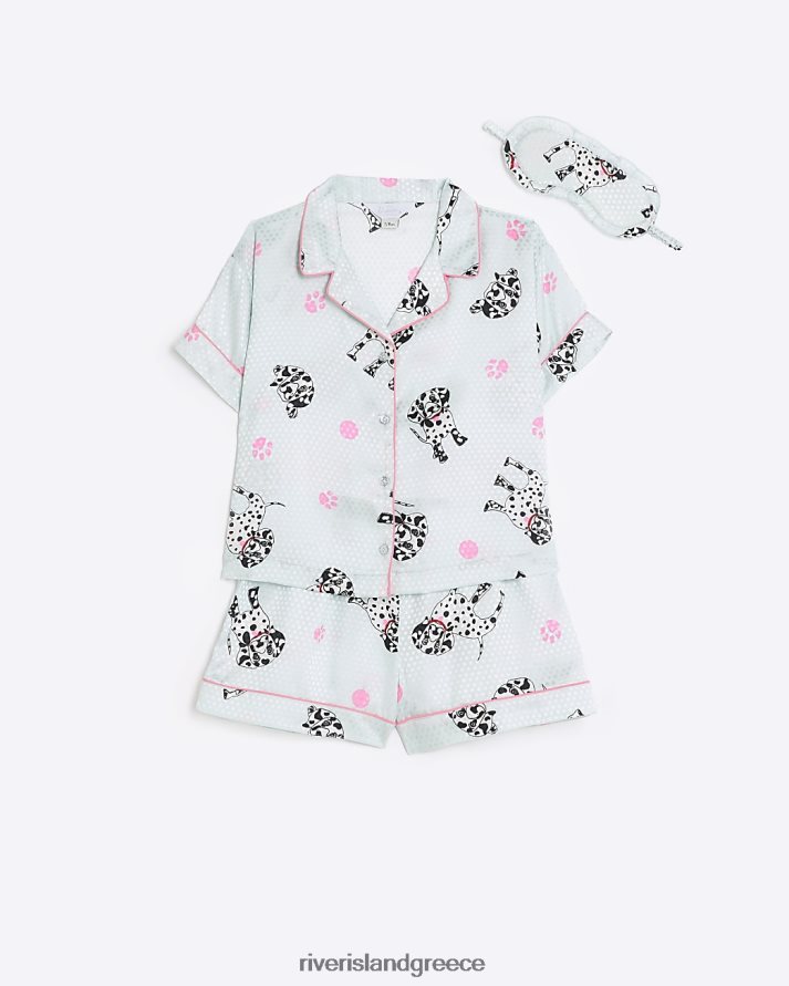 River Island αξεσουάρ πράσινος κορίτσια Σετ πιτζάμες 3 τεμαχίων με σατέν στάμπα B6N8X6240