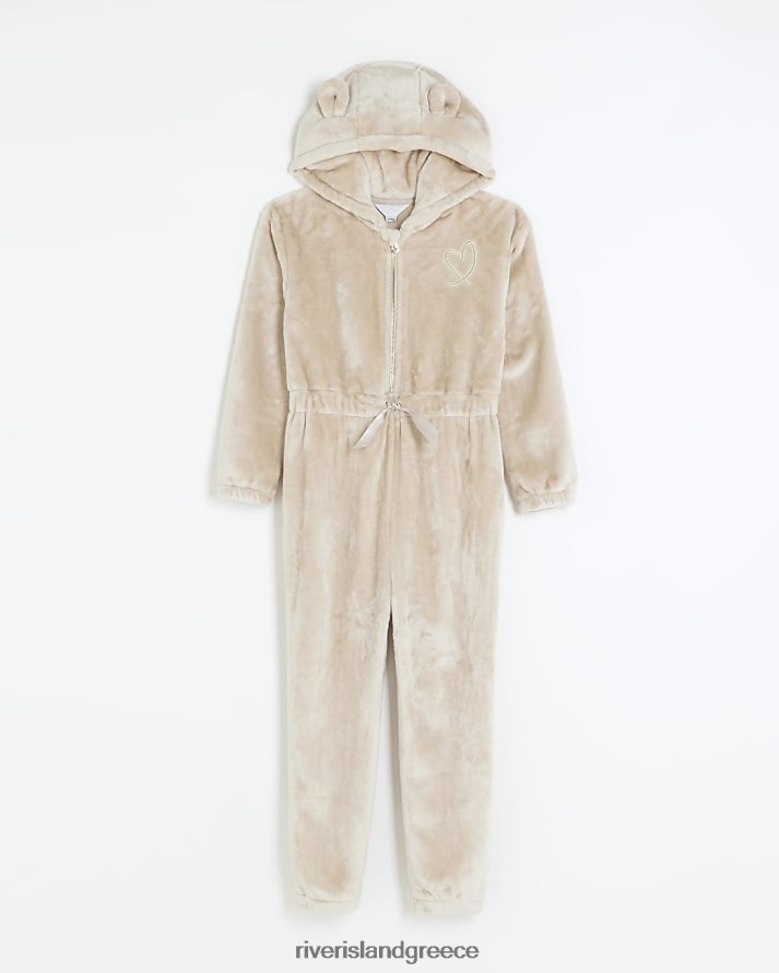 River Island αξεσουάρ μπεζ κορίτσια ζ αρκούδα με κουκούλα cozy onesie B6N8X6047