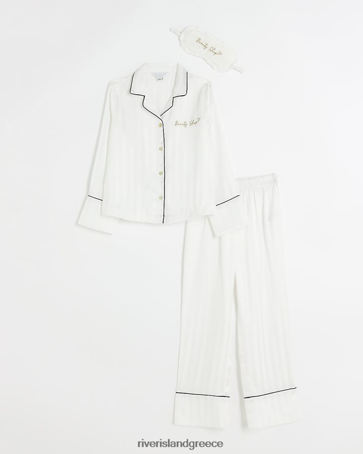 River Island αξεσουάρ άσπρο κορίτσια g σετ πιτζάμες σατέν με ρίγες B6N8X3192