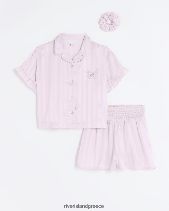 River Island αξεσουάρ ροζ κορίτσια g σετ πιτζάμες με ρίγες σατέν B6N8X6022