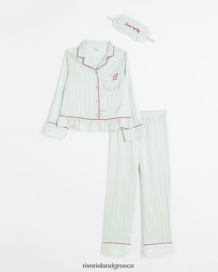 River Island αξεσουάρ πράσινος κορίτσια g ριγέ peplum σατέν πιτζάμες B6N8X3190