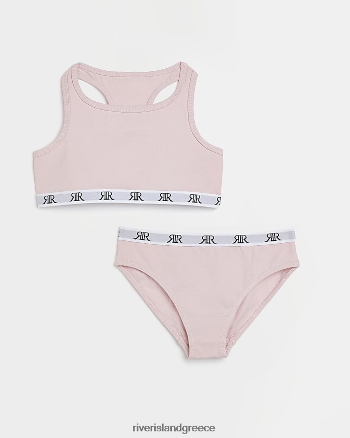 River Island αξεσουάρ ροζ κορίτσια g racer crop top και σλιπ σετ B6N8X3444