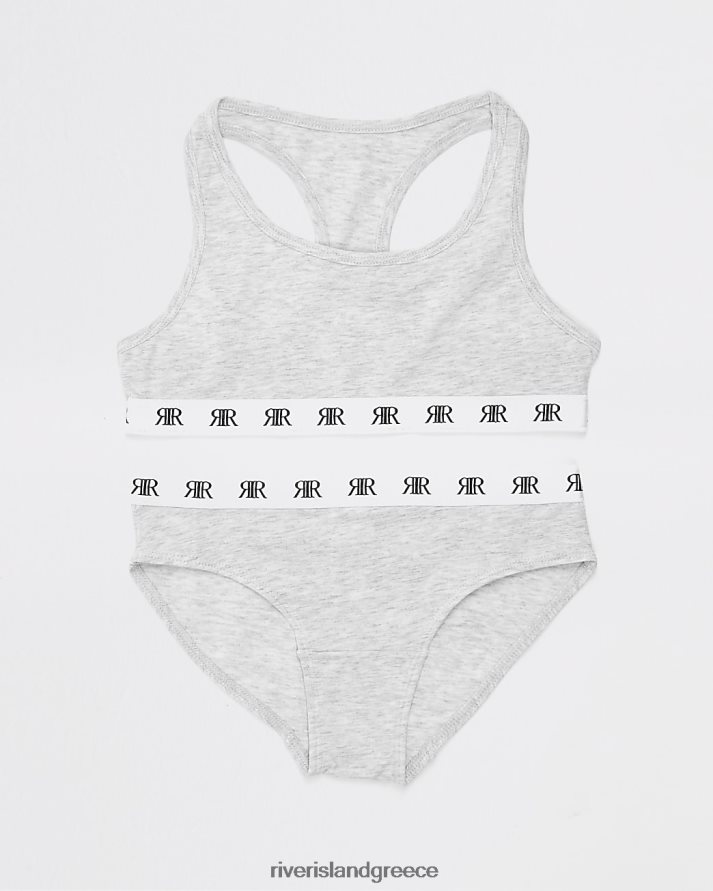 River Island αξεσουάρ γκρί κορίτσια g ri crop top και σύντομο σετ B6N8X3446