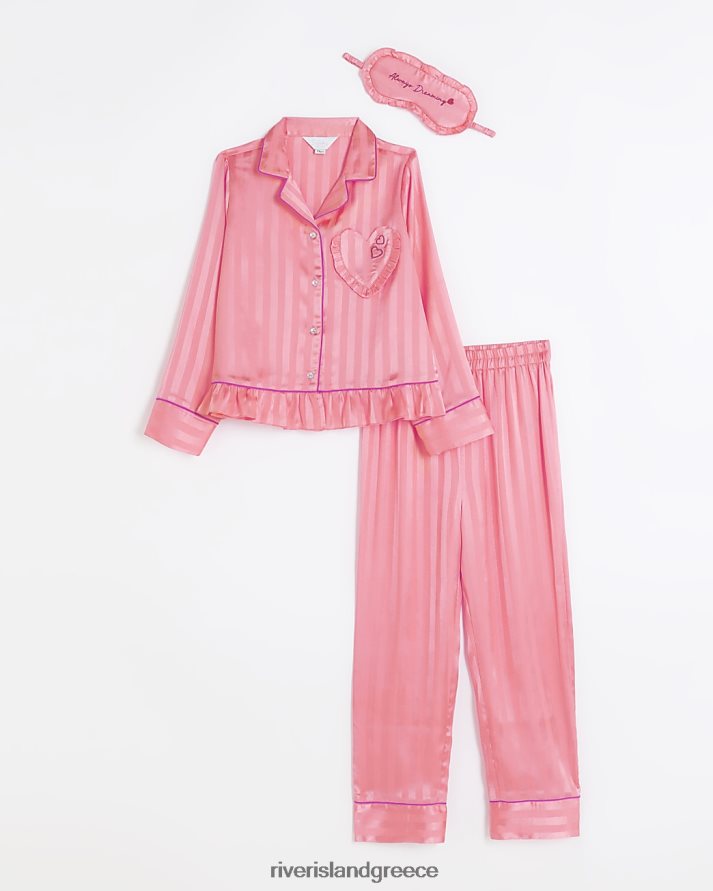 River Island αξεσουάρ κοράλλι κορίτσια Σετ πιτζάμες ριγέ peplum σατέν B6N8X3191