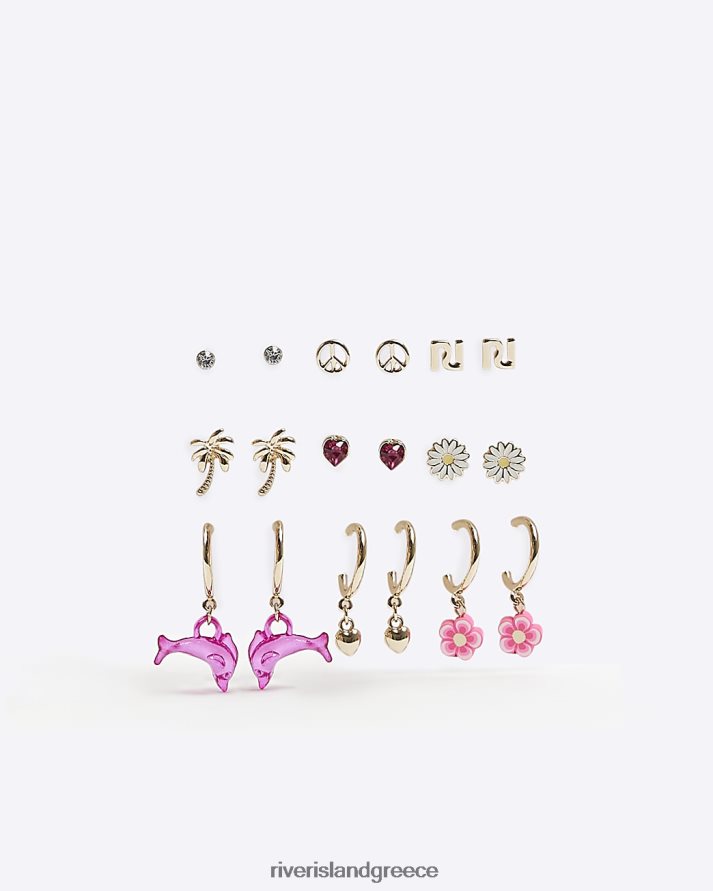 River Island αξεσουάρ χρυσός κορίτσια g χρωματιστά σκουλαρίκια λουλουδιών 9 pack B6N8X6421