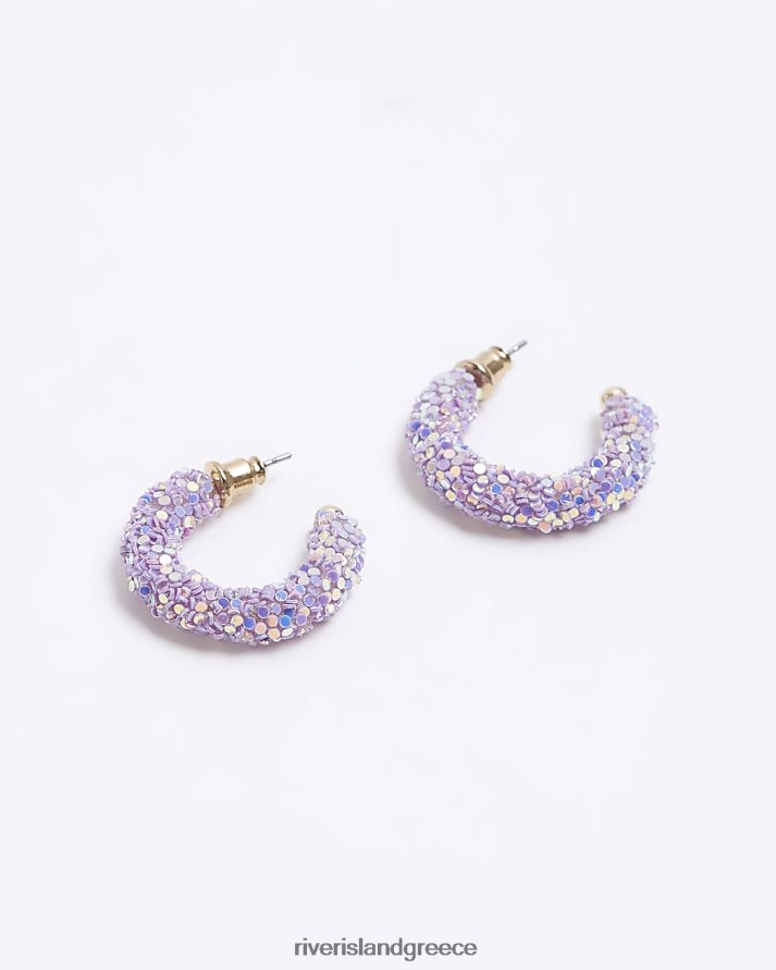 River Island αξεσουάρ μωβ κορίτσια glitter σκουλαρίκια κρίκοι B6N8X6418