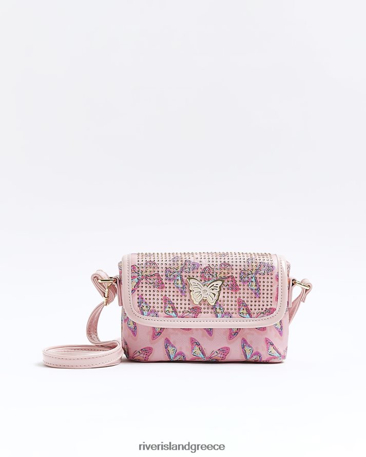 River Island αξεσουάρ ροζ κορίτσια τσάντα τσάντα χιαστί με πεταλούδα B6N8X6328
