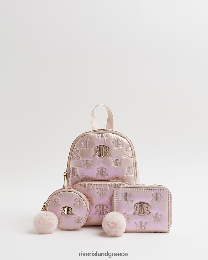 River Island αξεσουάρ ροζ κορίτσια Σετ δώρου με καπιτονέ πομ πομ τσάντα B6N8X6366