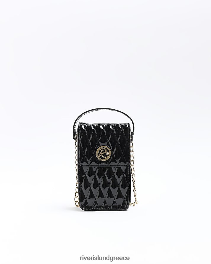 River Island αξεσουάρ μαύρος κορίτσια πατέντα καπιτονέ cross body τσάντα φεστιβάλ B6N8X3366