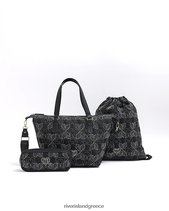 River Island αξεσουάρ μαύρος κορίτσια g νάιλον καρδιά καπιτονέ τσάντα 3 συσκευασίες B6N8X6223