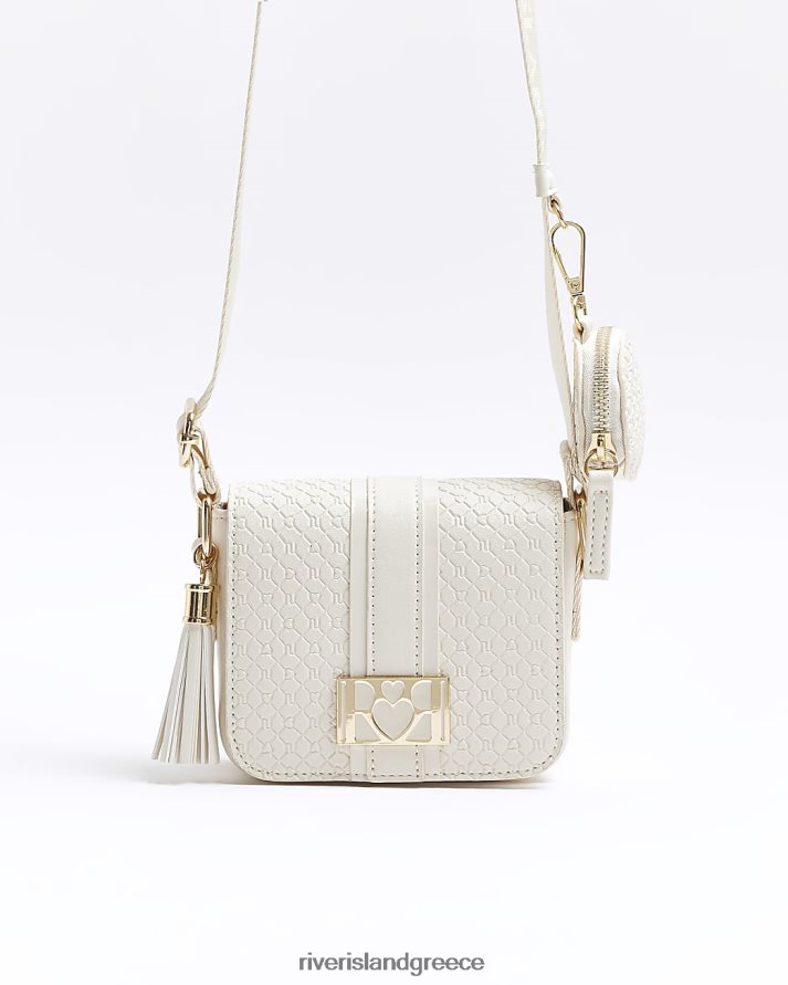River Island αξεσουάρ κρέμα κορίτσια g ανάγλυφο μονόγραμμα χιαστί τσάντα B6N8X6139