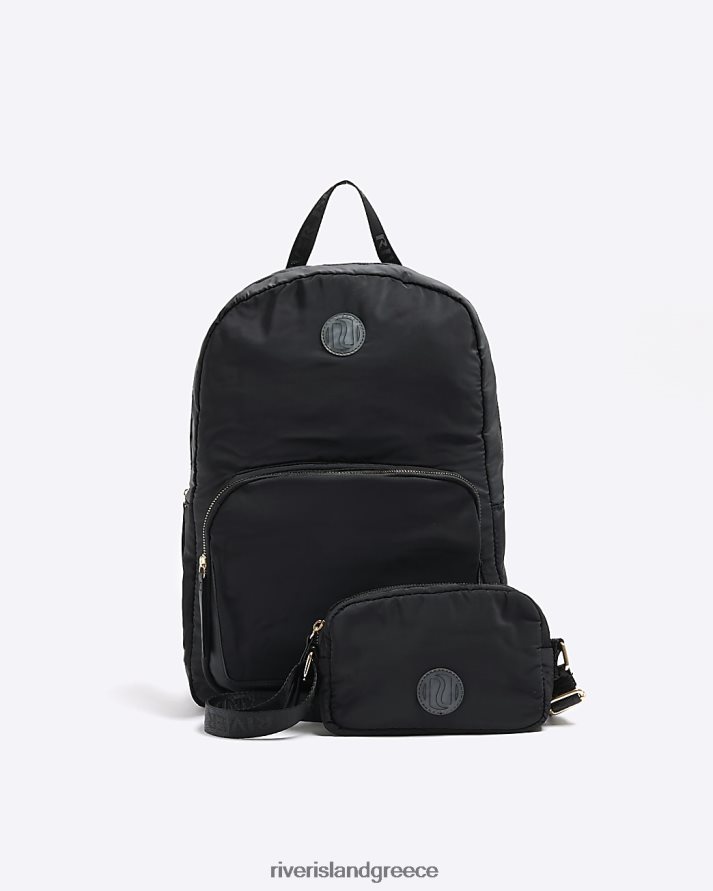 River Island αξεσουάρ μαύρος κορίτσια g νάιλον σακίδιο πλάτης και δέσμη τσάντας B6N8X6225