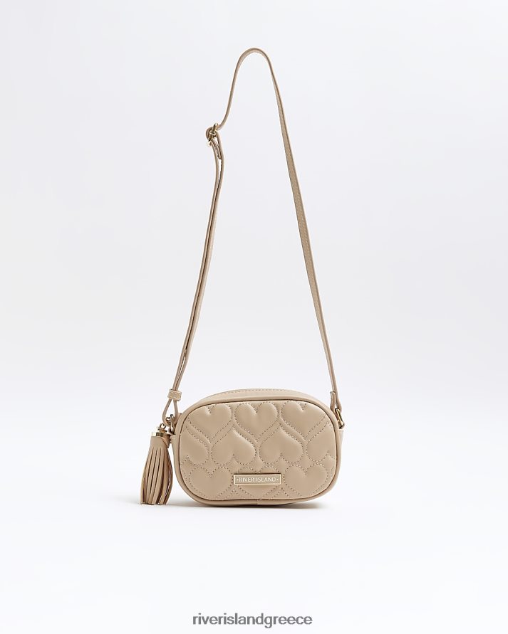 River Island αξεσουάρ μπεζ κορίτσια g καρδιά καπιτονέ χιαστί τσάντα B6N8X6249