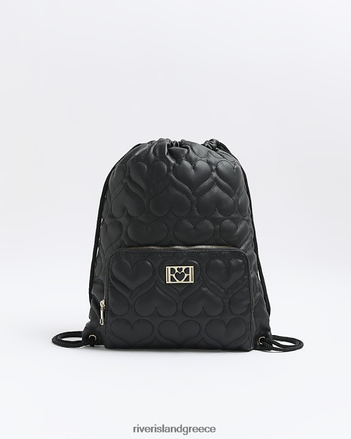 River Island αξεσουάρ μαύρος κορίτσια g καρδιά καπιτονέ κορδόνι τσάντα B6N8X6250