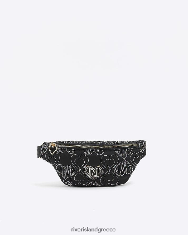 River Island αξεσουάρ μαύρος κορίτσια g κεντημένη τσάντα σφεντόνας καρδιάς B6N8X6300