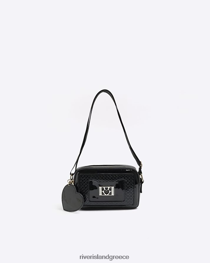 River Island αξεσουάρ μαύρος κορίτσια g ανάγλυφη τσάντα σταυρού με δίπλωμα ευρεσιτεχνίας B6N8X6305