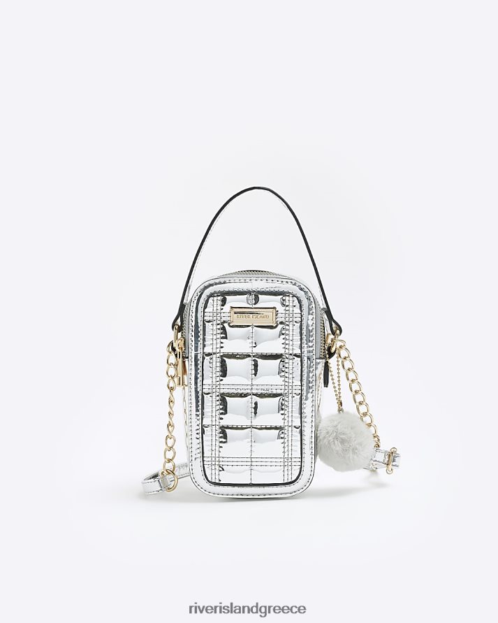 River Island αξεσουάρ ασήμι κορίτσια g καπιτονέ χιαστί τσάντα B6N8X6334