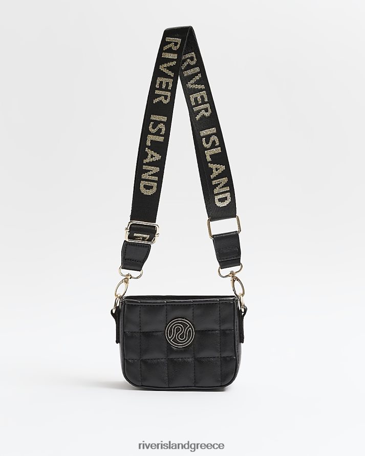 River Island αξεσουάρ μαύρος κορίτσια g καπιτονέ δέμα λουράκι σταυρωτό σώμα B6N8X6357