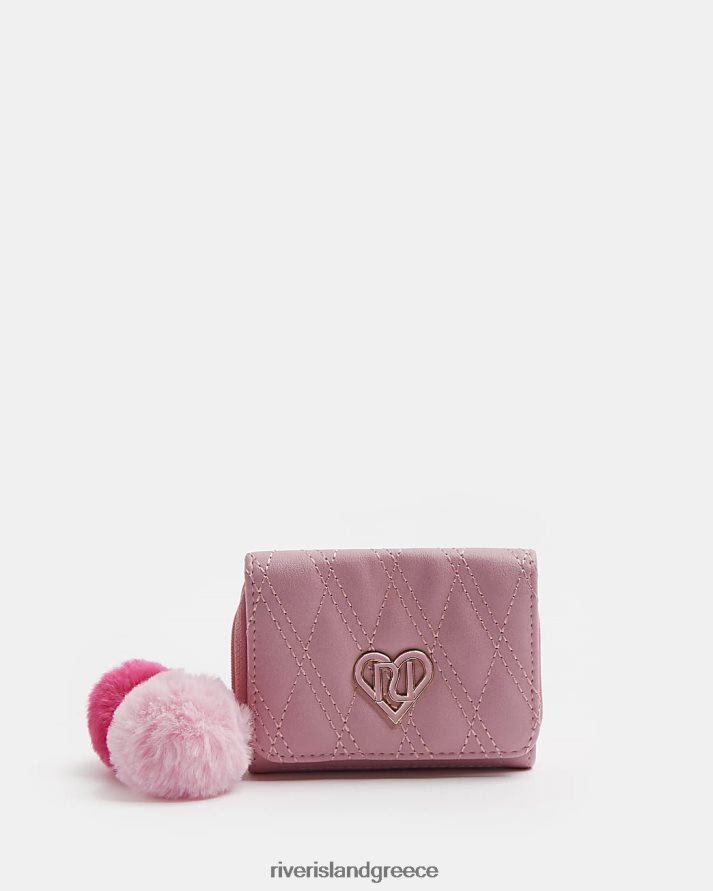 River Island αξεσουάρ ροζ κορίτσια g καπιτονέ πομ πομ τσαντάκι B6N8X6382