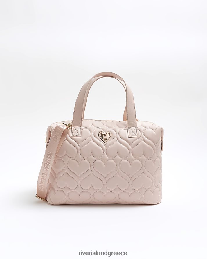River Island αξεσουάρ ροζ κορίτσια g καρδιά καπιτονέ τσάντα holdall B6N8X6179