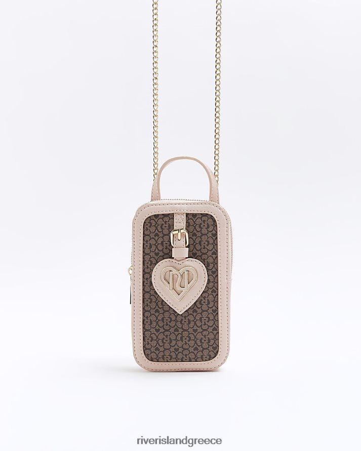 River Island αξεσουάρ καφέ κορίτσια g ri μονόγραμμα χιαστί τσάντα B6N8X6294