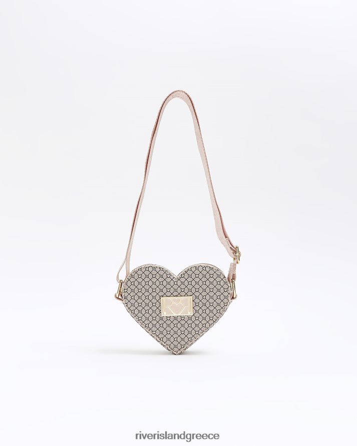 River Island αξεσουάρ καφέ κορίτσια g ri μονόγραμμα καρδιά χιαστί τσάντα B6N8X6304