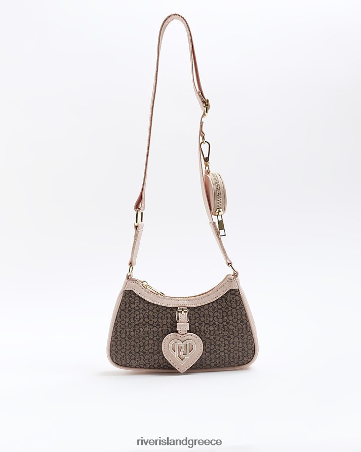River Island αξεσουάρ καφέ κορίτσια g ri μονόγραμμα χιαστί τσάντα B6N8X6319