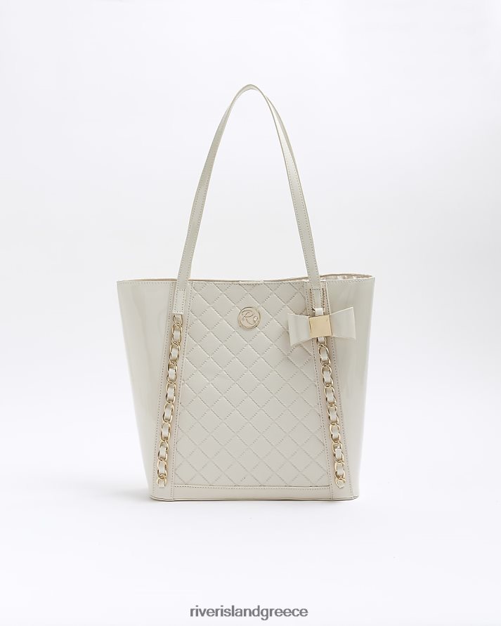 River Island αξεσουάρ κρέμα κορίτσια g καπιτονέ τσάντα shopper με λεπτομέρεια αλυσίδας B6N8X6309