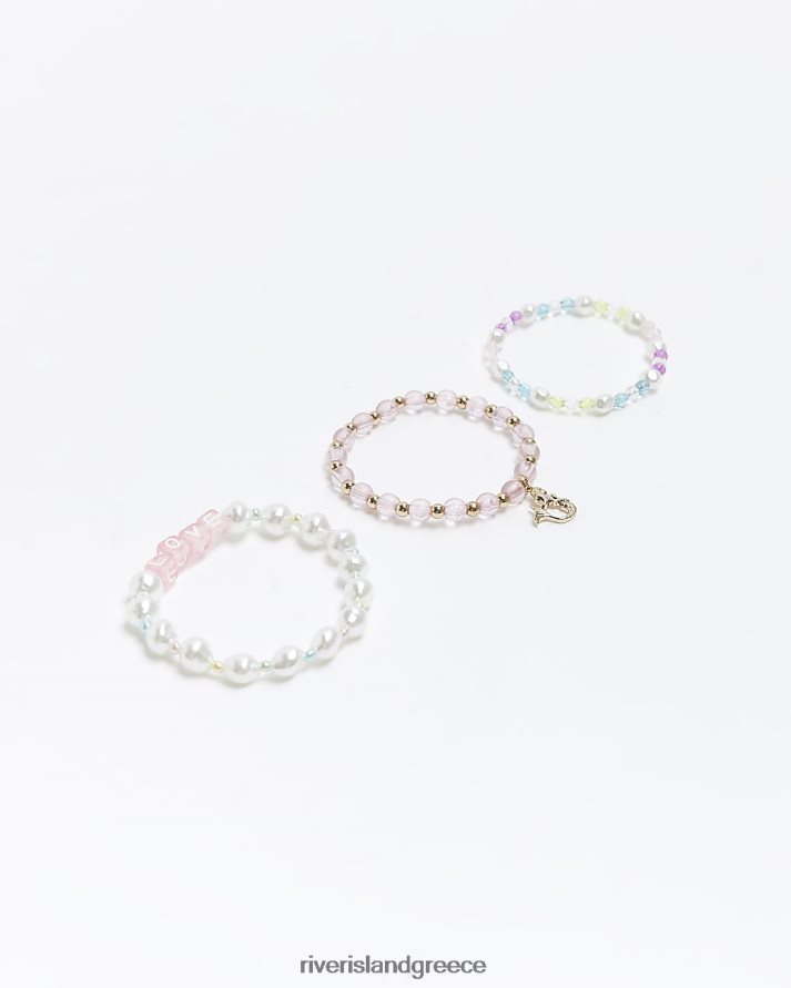 River Island αξεσουάρ λευκό/ροζ κορίτσια βραχιόλια με χάντρες 3 συσκευασιών B6N8X6447