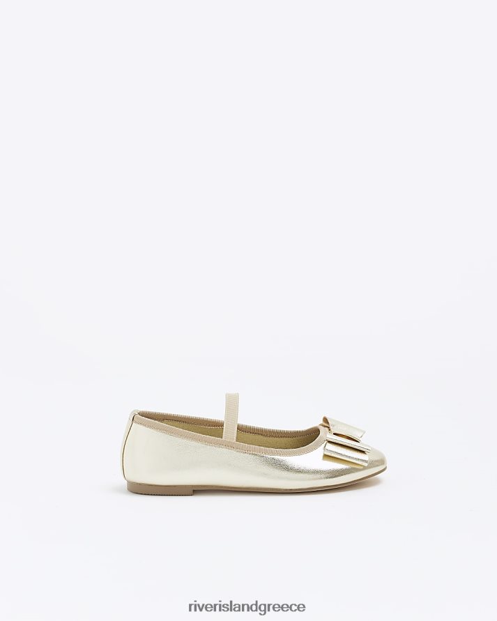 River Island είδη υπόδησης χρυσός κορίτσια g παπούτσια μπαλαρίνας με λεπτομέρεια φιόγκου B6N8X3197